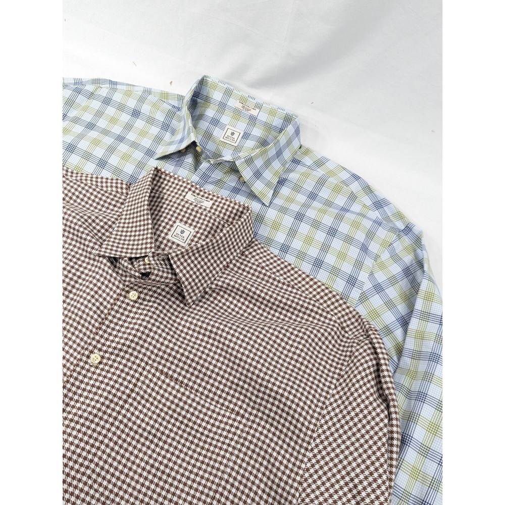 2) Two Peter Millar Shirt Mens 2XL Plaid And Houndstooth Button Up Long Sleeve